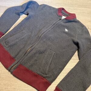 Abercrombie Kids Fleece Zip Jacket Maroon Trim Size 9/10 Soft Warm Coat